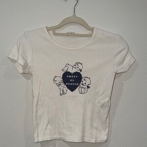 White Graphic Tee with Blue Print